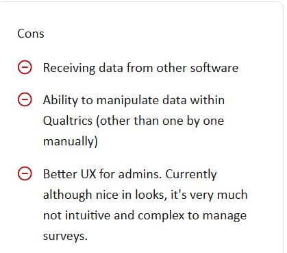 This image shows cons of qualtrics