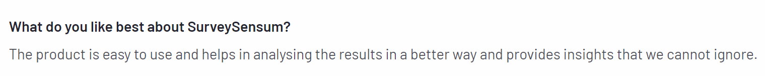 The image shows a pro of SurveySensum.