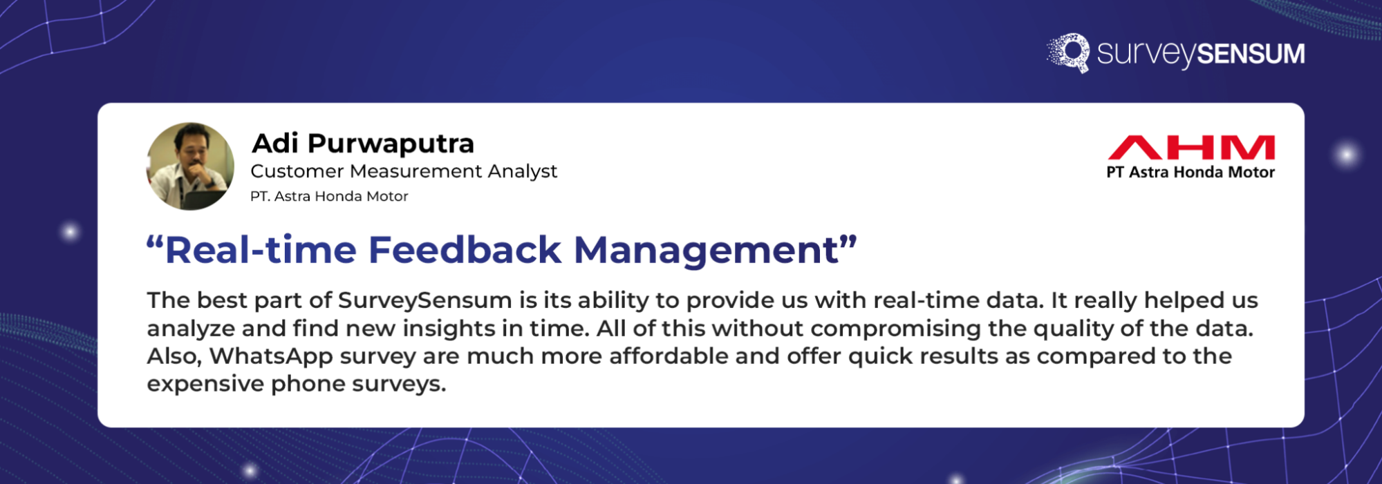 The image shows a customer review on the SurveySensum platform. The customer is talking about SurveySensum’s analysis.