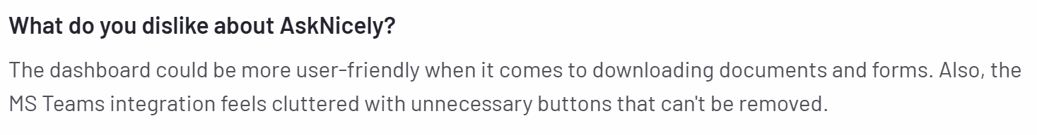 A screenshot of a customer review on AskNicely from the G2 platform