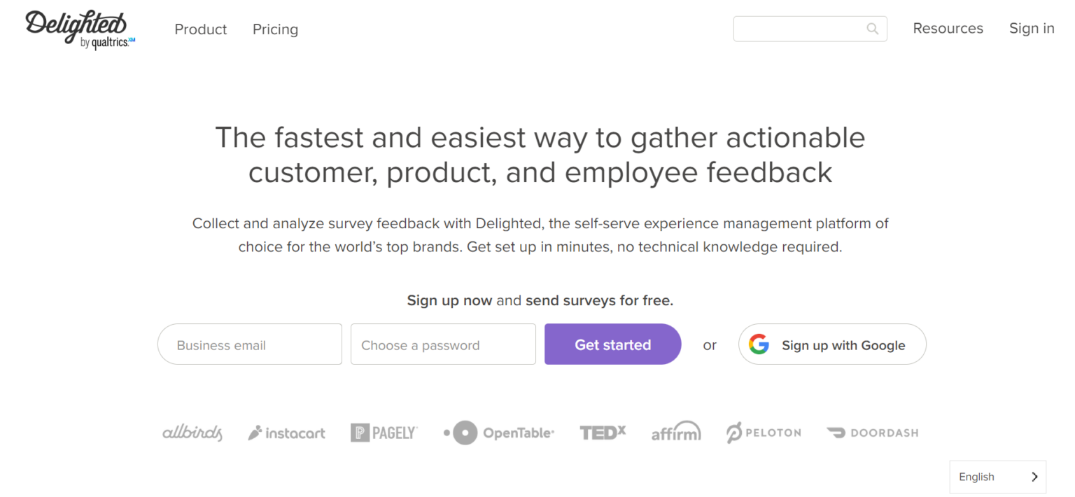 An image showing the Delighted homepage