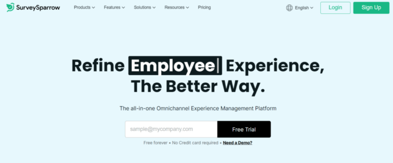 An image showing the SurveySparrow homepage