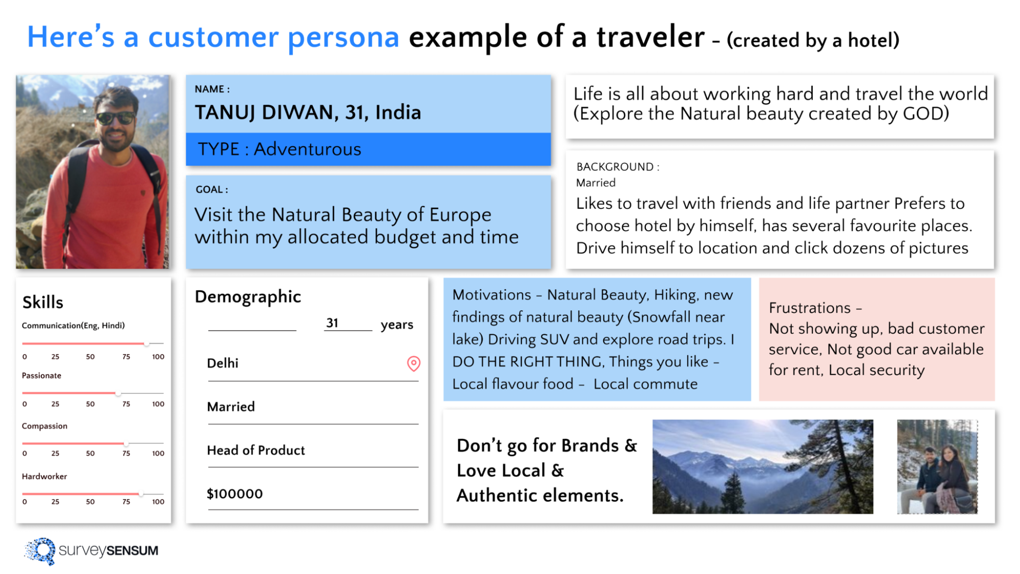 This is the image of a customer persona created by a hotel to understand its customer’s needs and expectations.
