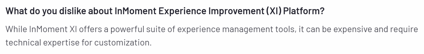 A screenshot of a customer review on InMoment from the G2 platform