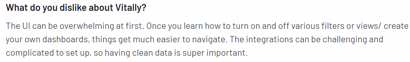 A screenshot of a customer review on Vitally from the G2 platform