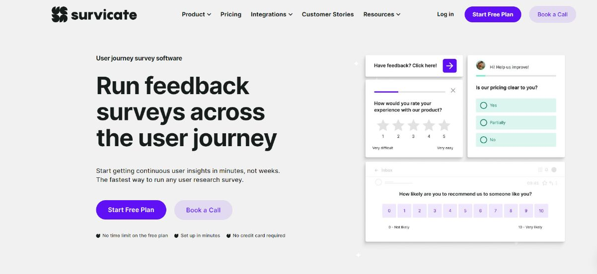 An image showing the Survicate homepage
