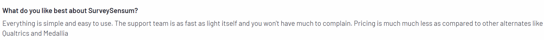 The image shows a pro of SurveySensum.