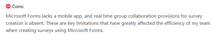 The image shows a con of Microsoft Forms