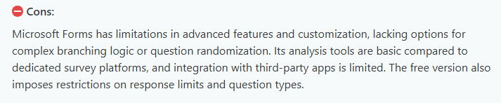 The image shows a con of Microsoft Forms