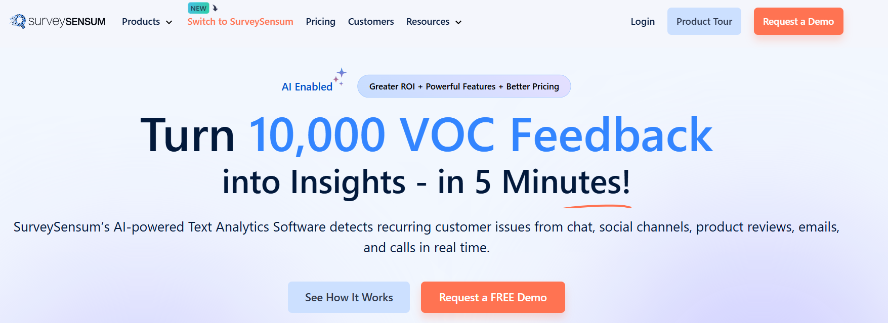 An image of the SurveySensum sentiment analysis tool webpage - the best sentiment analysis software.