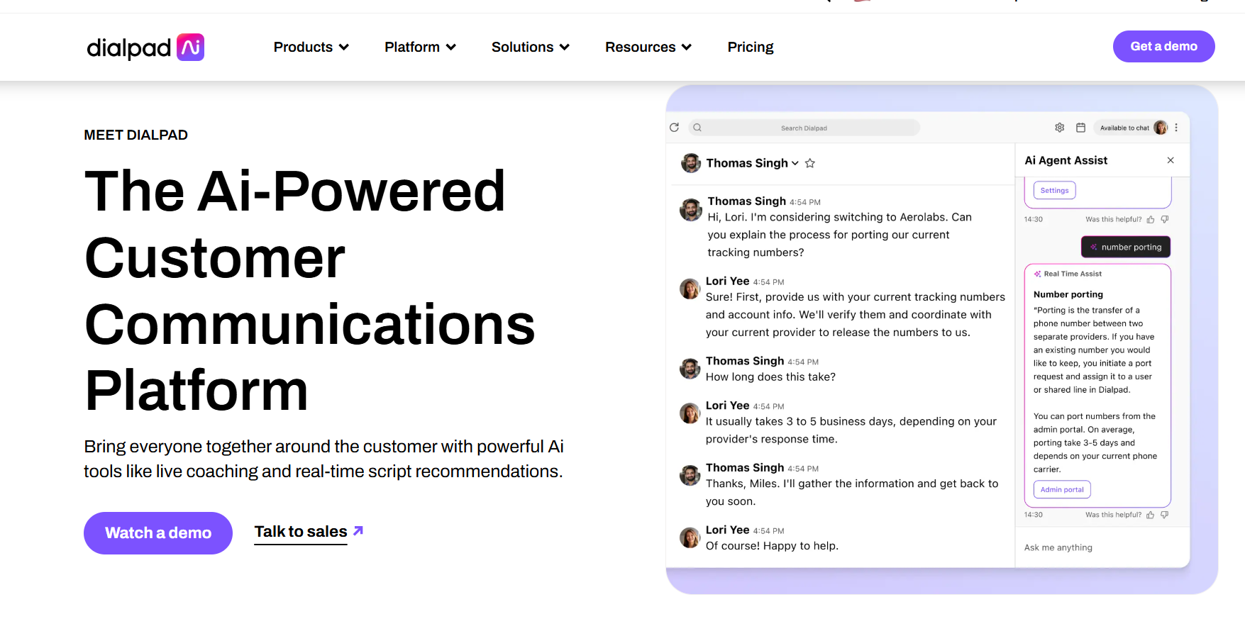 An image of the Dialpad homepage—the best sentiment analysis tool.