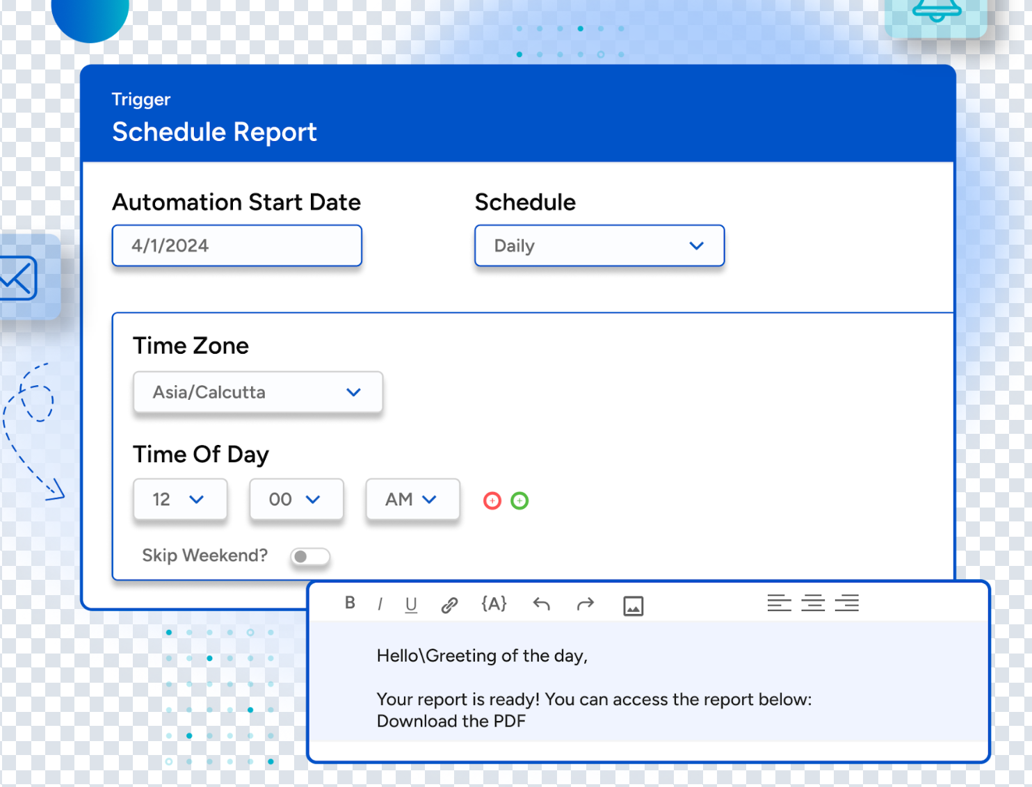 An image showing SurveySensum’s feature of scheduling reports to the inbox.