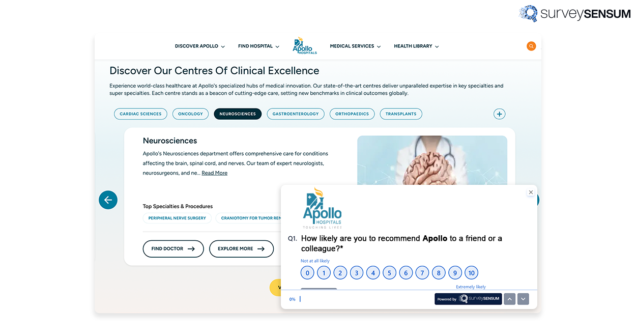 An example of an in-app survey in Apollo showing different types of surveys.