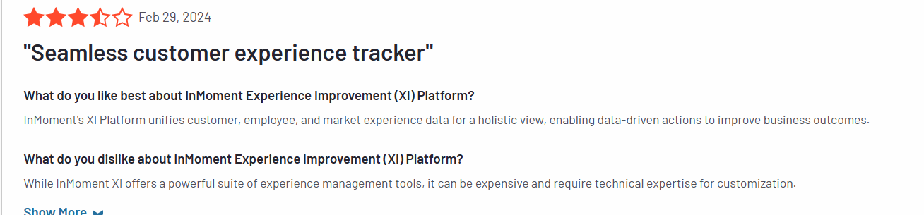 The image shows a con of ImMoment shared by a user on G2.