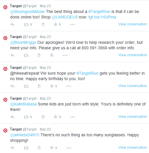 An image showing how Target leverages Twitter customer reviews to build brand engagement