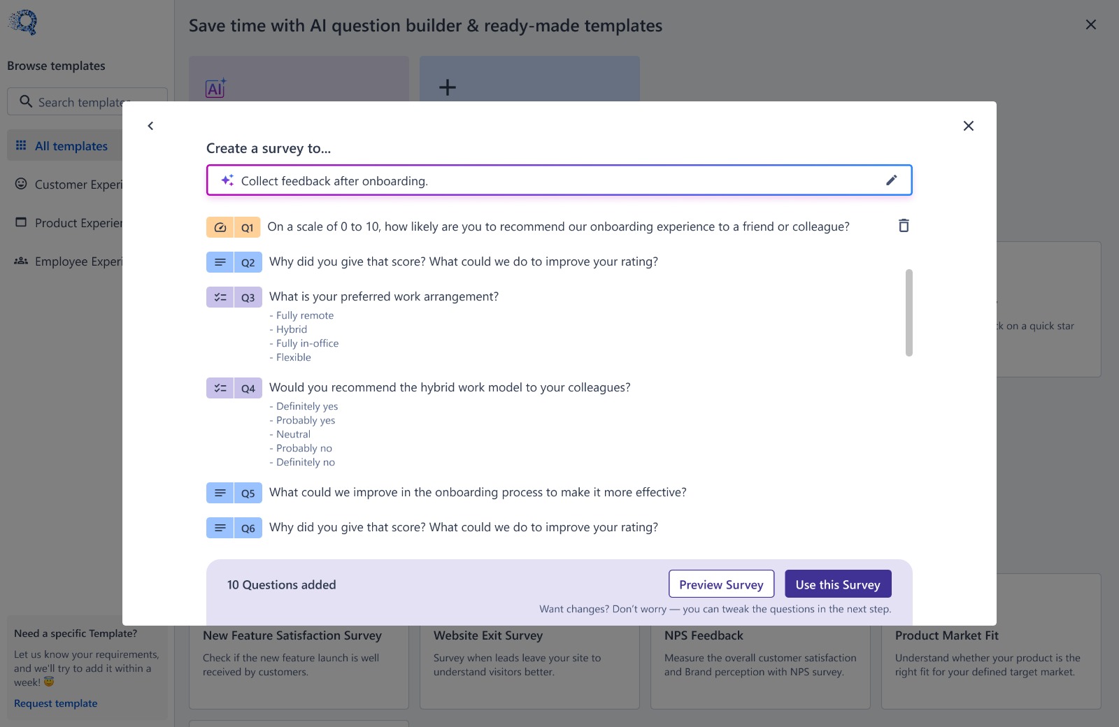 The image shows how AI is used to create surveys with a single prompt.