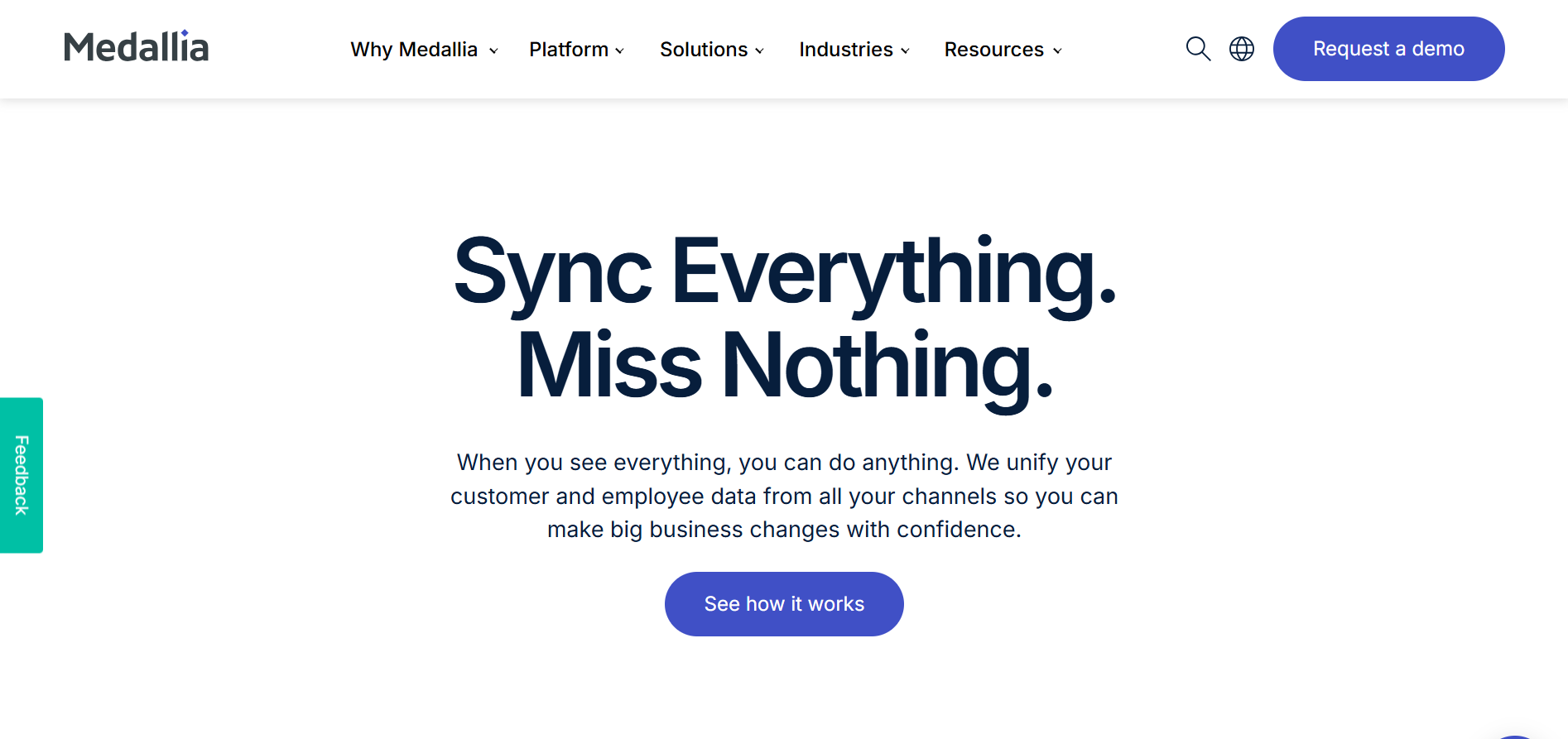 Medallia website showcasing voice of customer solutions for global insurers