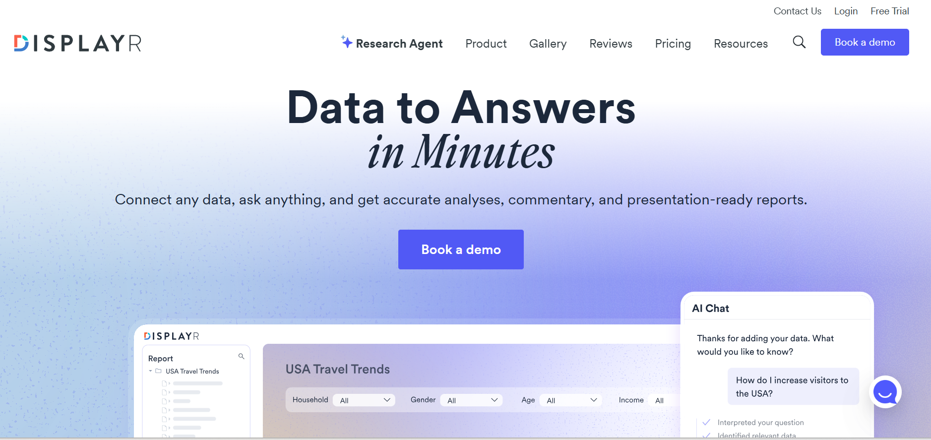 Dashboard of Displayr from the listicle of 9 Best AI Market Research Platforms for Faster Insights by SurveySensum