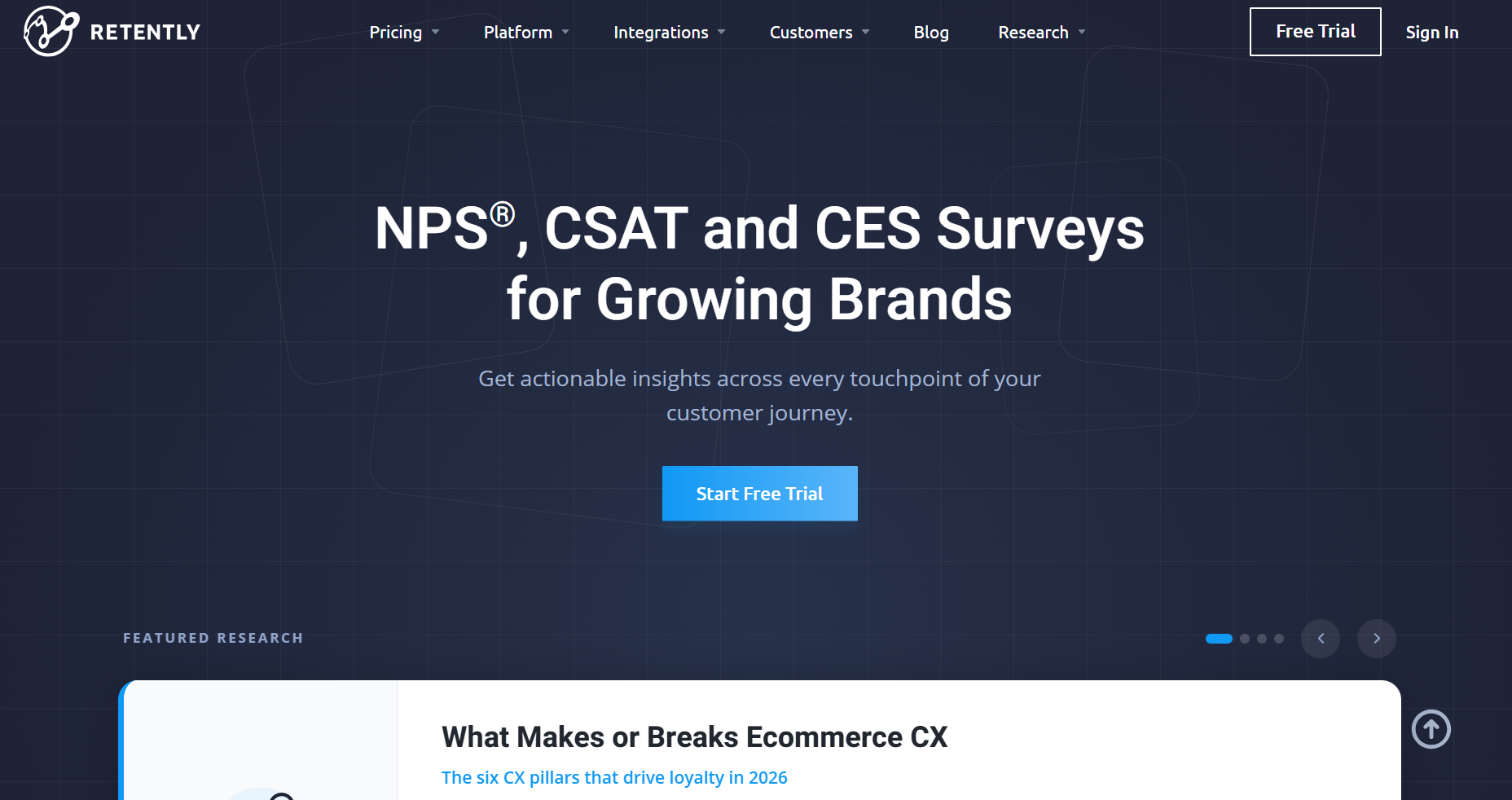 Dashboard of Retently from the listicle of 9 Best Qualtrics Alternatives in 2026 for Mid-Market CX Teams by SurveySensum