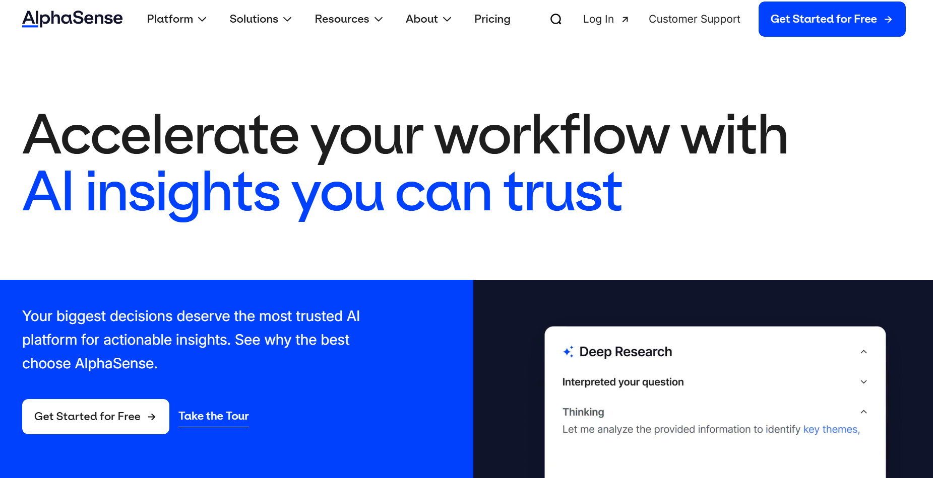 Dashboard of AlphaSense from the listicle of 6 Best Market Research Tools for Enterprise by SurveySensum